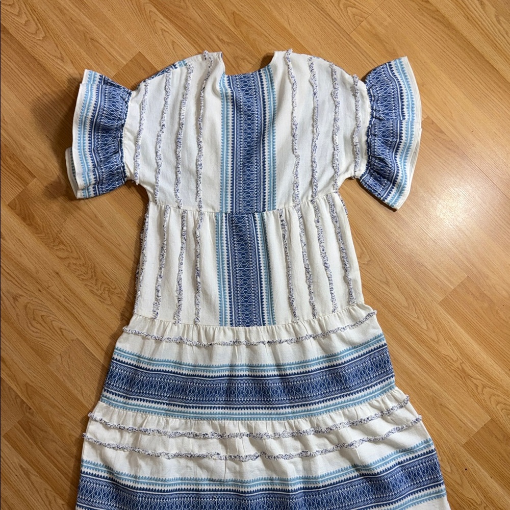 Saylor X Revovle White blue ruffle sleeve midi dress Coastal Midi Boho Size L - Picture 12 of 12
